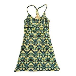 Tehama Women’s Small Racerback Dress Green Blue Yellow Ikat Print Stretch Golf